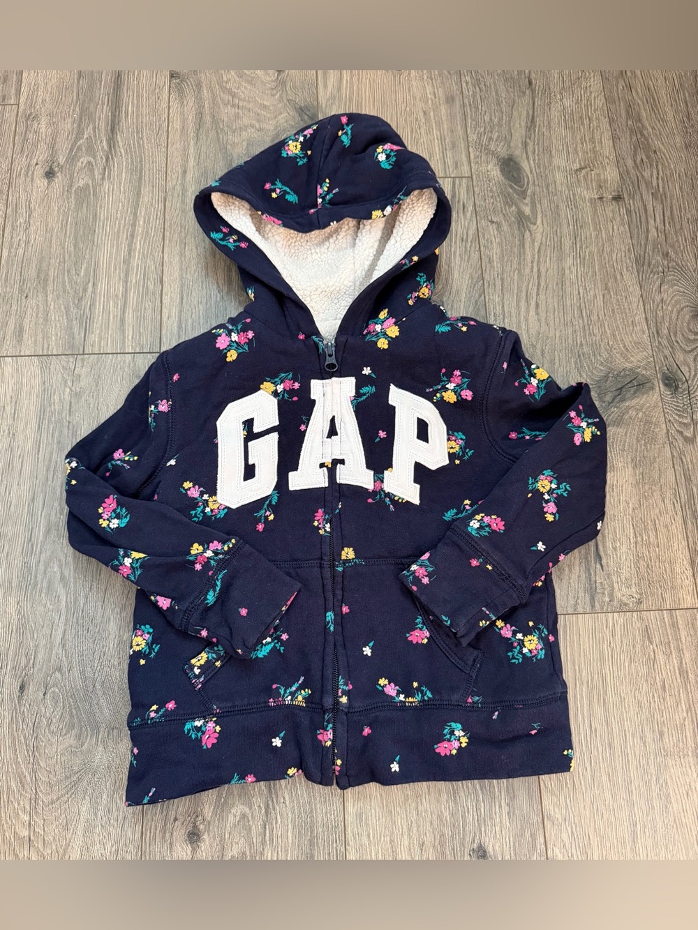 GAP Navy Floral Sherpa Hoodie Zip Jacket